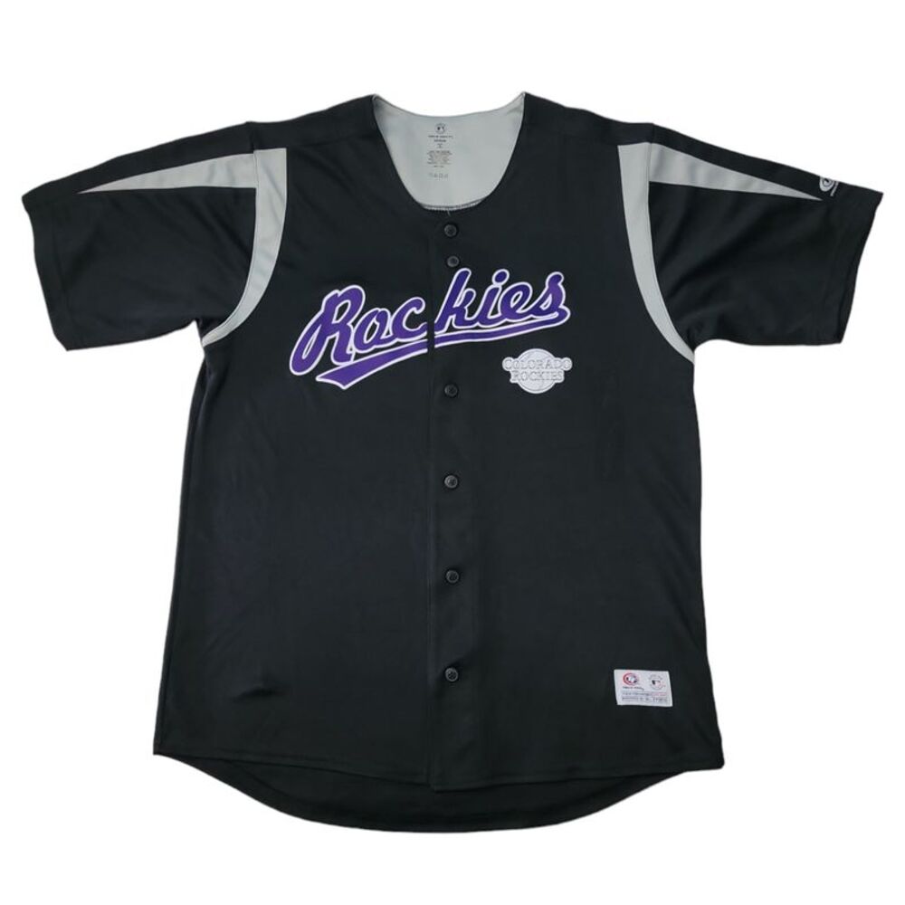 True Fan Men's MLB Team Button-Down Short Sleeve Jersey - Colorado Rockies